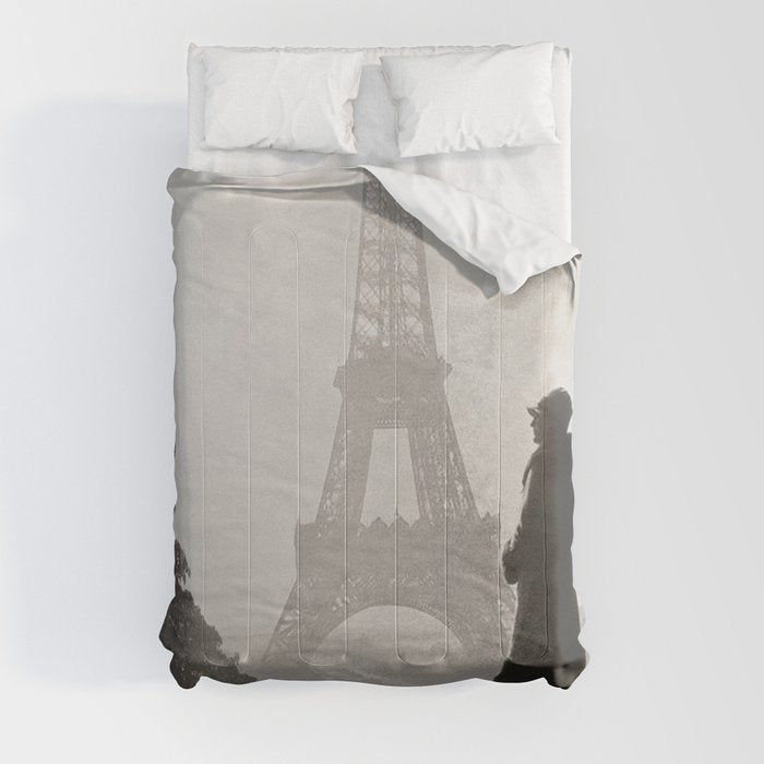 1920 Woman at the Gate, Eiffel Tower black and white photography / jazz age black & white photograph Comforter