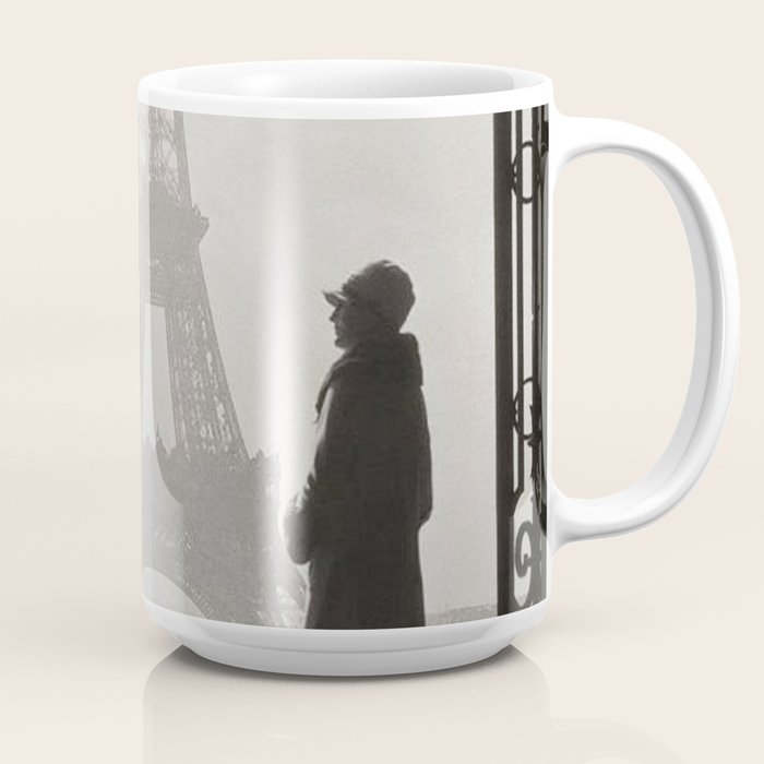 1920 Woman at the Gate, Eiffel Tower black and white photography / jazz age black & white photograph Coffee Mug