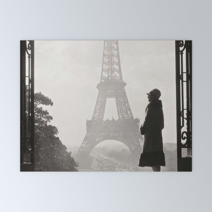 1920 Woman at the Gate, Eiffel Tower black and white photography / jazz age black & white photograph Mini Art Print