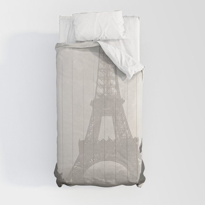 1920 Woman at the Gate, Eiffel Tower black and white photography / jazz age black & white photograph Comforter