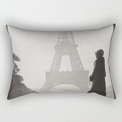 1920 Woman at the Gate, Eiffel Tower black and white photography / jazz age black & white photograph Rectangular Pillow