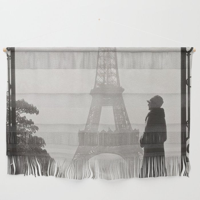1920 Woman at the Gate, Eiffel Tower black and white photography / jazz age black & white photograph Wall Hanging