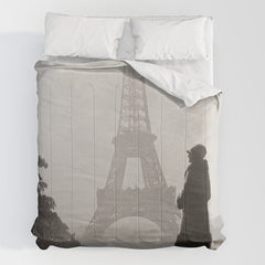 1920 Woman at the Gate, Eiffel Tower black and white photography / jazz age black & white photograph Comforter