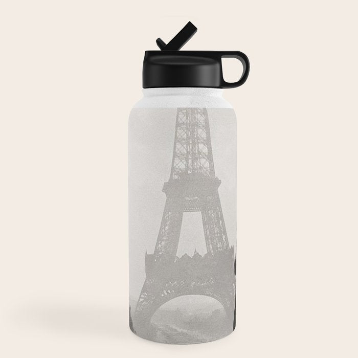 1920 Woman at the Gate, Eiffel Tower black and white photography / jazz age black & white photograph Water Bottle
