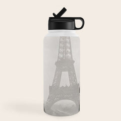 1920 Woman at the Gate, Eiffel Tower black and white photography / jazz age black & white photograph Water Bottle