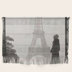 1920 Woman at the Gate, Eiffel Tower black and white photography / jazz age black & white photograph Wall Hanging