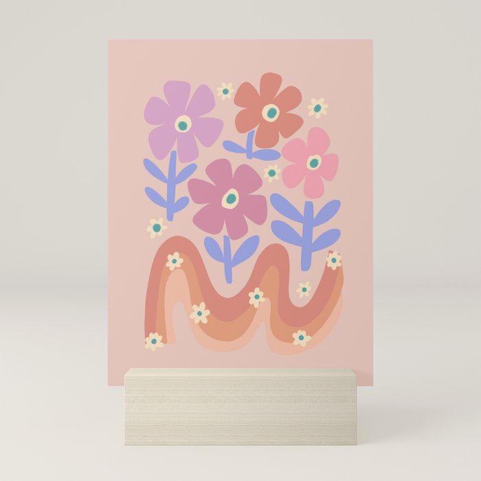 70s Retro Floral vibe Mini Art Print