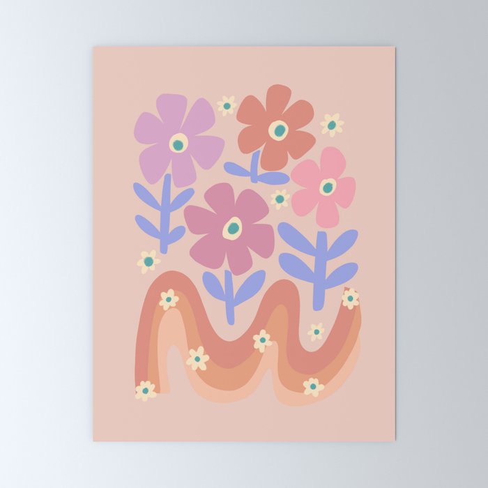 70s Retro Floral vibe Mini Art Print
