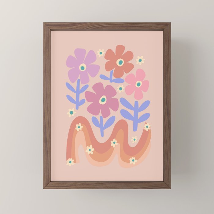 70s Retro Floral vibe Mini Art Print