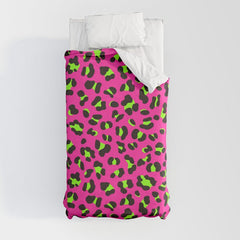 80s Neon Pink and Lime Green Leopard Duvet Cover