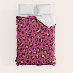 80s Neon Pink and Lime Green Leopard Duvet Cover