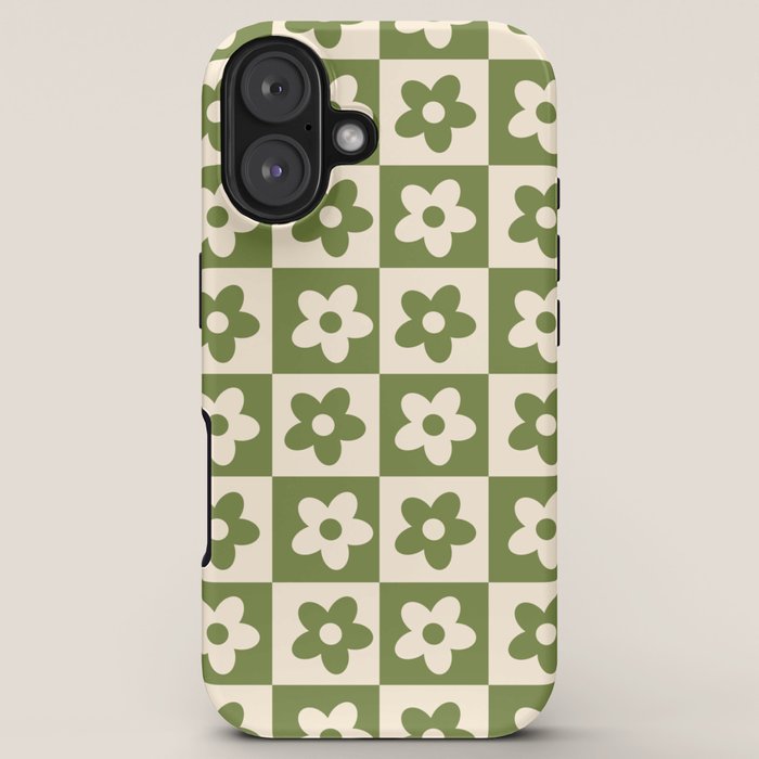 90s flowers checkers cream and green iPhone Case