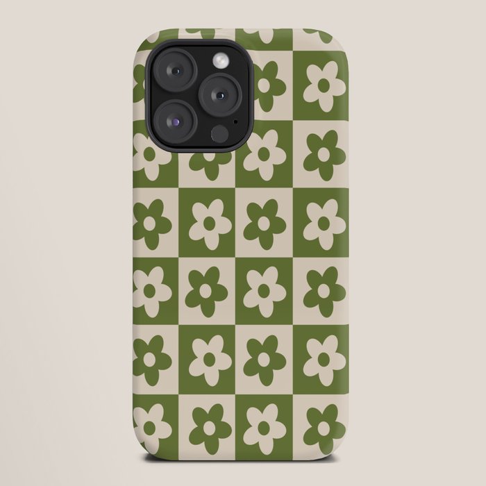 90s flowers checkers cream and green iPhone Case