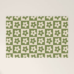 90s flowers checkers cream and green Welcome Mat