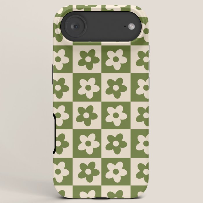 90s flowers checkers cream and green iPhone Case