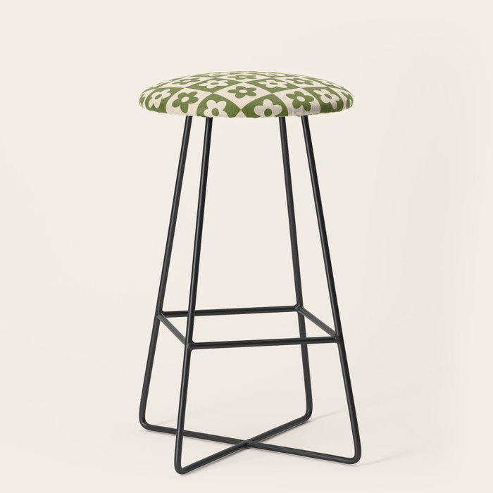 90s flowers checkers cream and green Stool