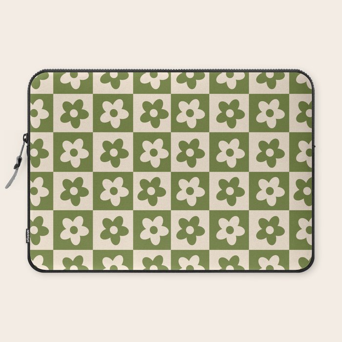 90s flowers checkers cream and green Laptop Sleeve