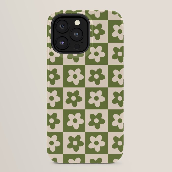 90s flowers checkers cream and green iPhone Case