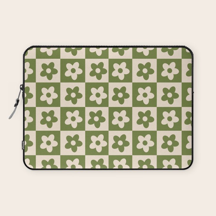 90s flowers checkers cream and green Laptop Sleeve