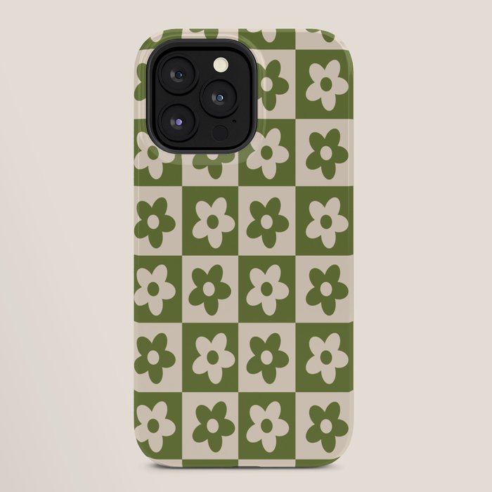 90s flowers checkers cream and green iPhone Case