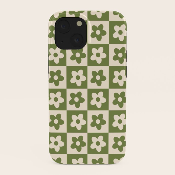 90s flowers checkers cream and green iPhone Case