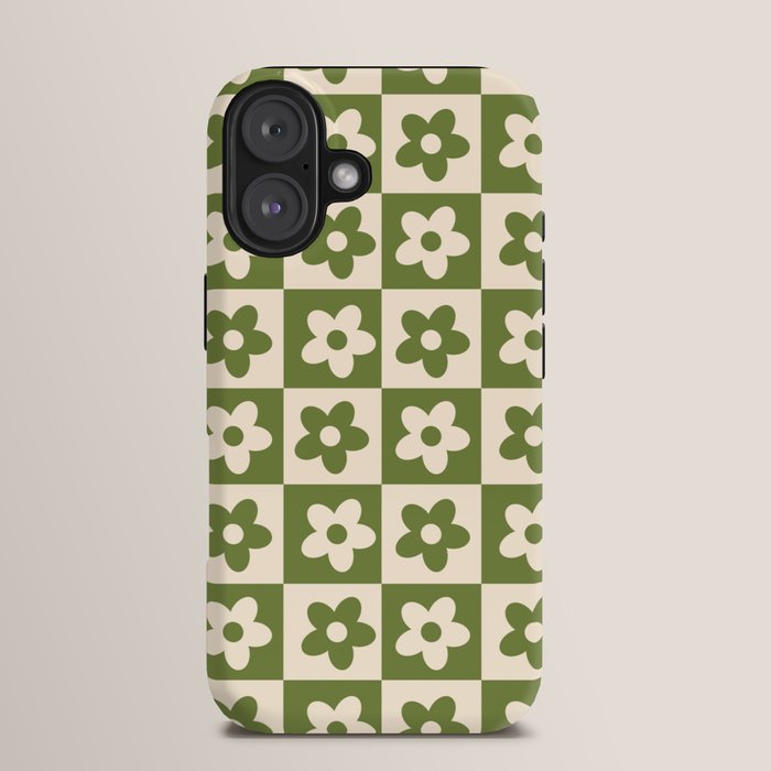 90s flowers checkers cream and green iPhone Case