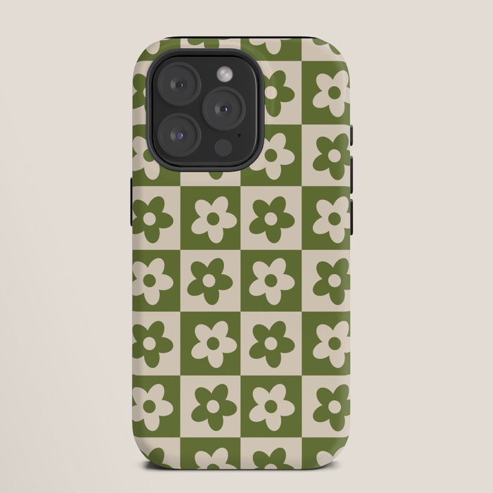 90s flowers checkers cream and green iPhone Case