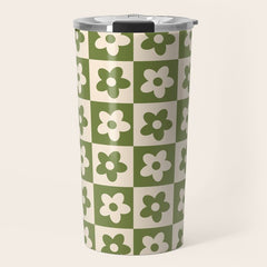 90s flowers checkers cream and green Travel Mug
