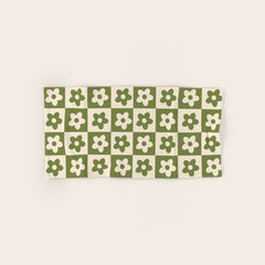 90s flowers checkers cream and green Bath Towel
