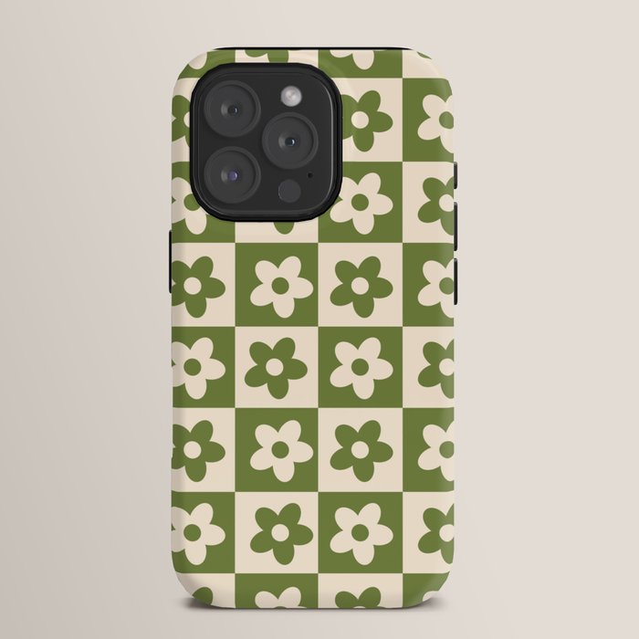 90s flowers checkers cream and green iPhone Case