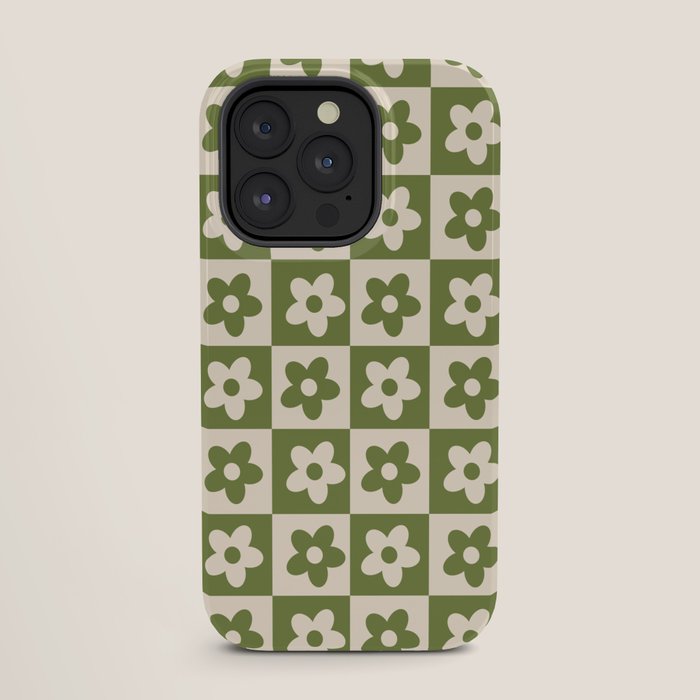 90s flowers checkers cream and green iPhone Case