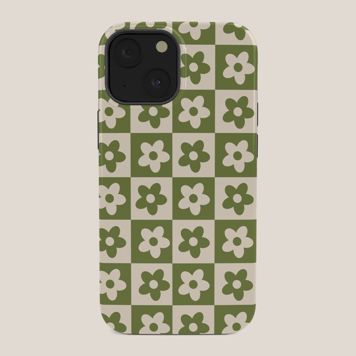 90s flowers checkers cream and green iPhone Case