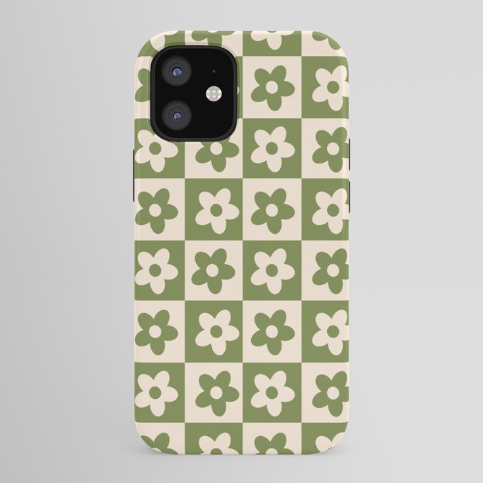 90s flowers checkers cream and green iPhone Case