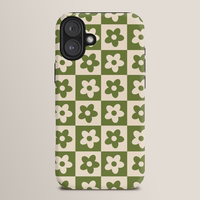90s flowers checkers cream and green iPhone Case