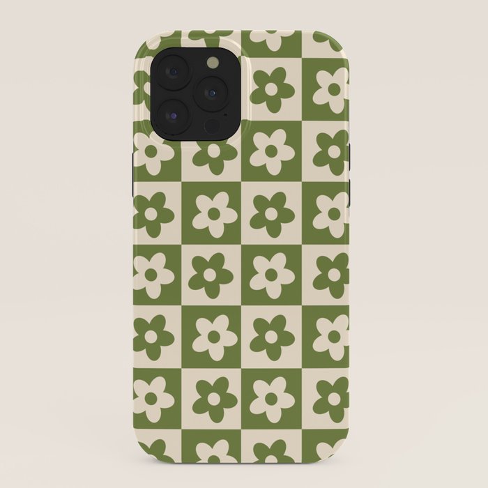 90s flowers checkers cream and green iPhone Case