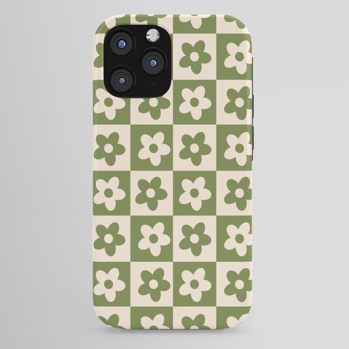 90s flowers checkers cream and green iPhone Case