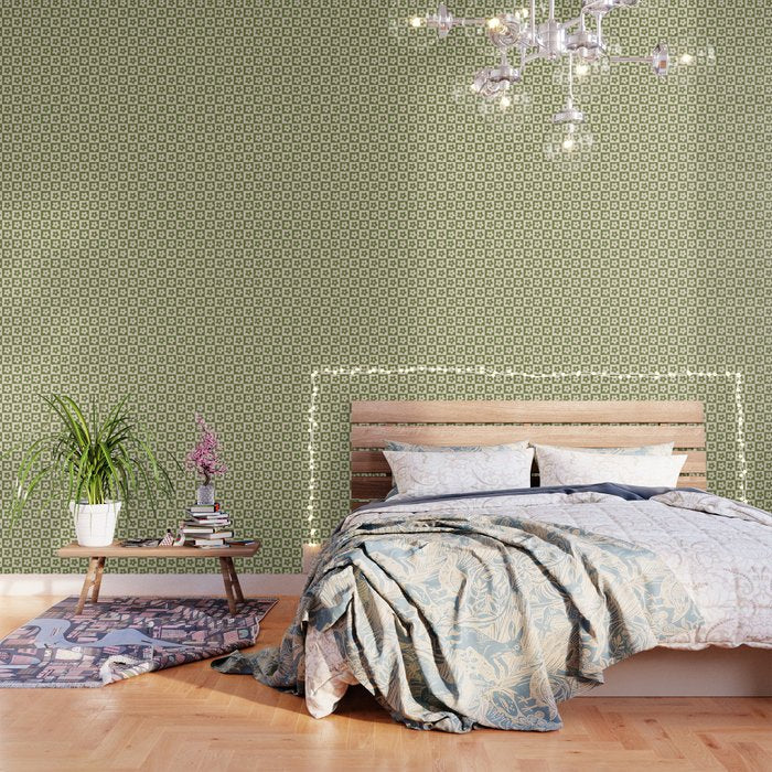90s flowers checkers cream and green Wallpaper