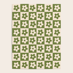 90s flowers checkers cream and green Poster