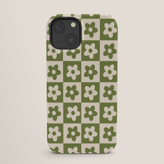 90s flowers checkers cream and green iPhone Case