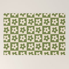 90s flowers checkers cream and green Welcome Mat