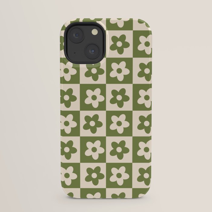 90s flowers checkers cream and green iPhone Case