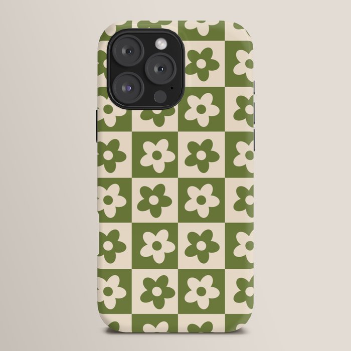 90s flowers checkers cream and green iPhone Case