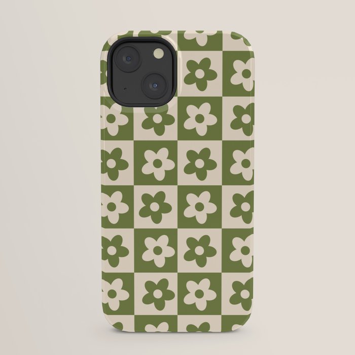 90s flowers checkers cream and green iPhone Case