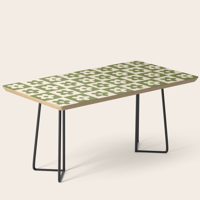 90s flowers checkers cream and green Coffee Table