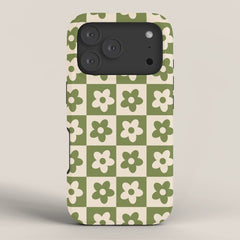 90s flowers checkers cream and green iPhone Case
