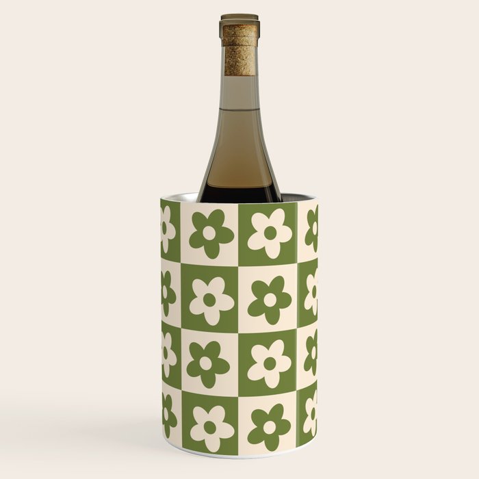 90s flowers checkers cream and green Wine Chiller