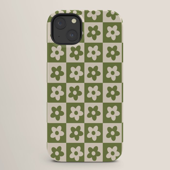 90s flowers checkers cream and green iPhone Case