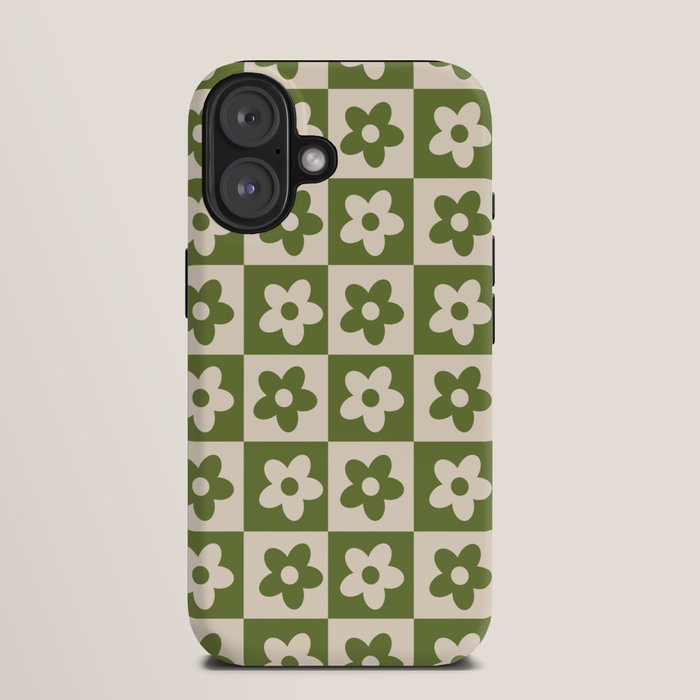 90s flowers checkers cream and green iPhone Case