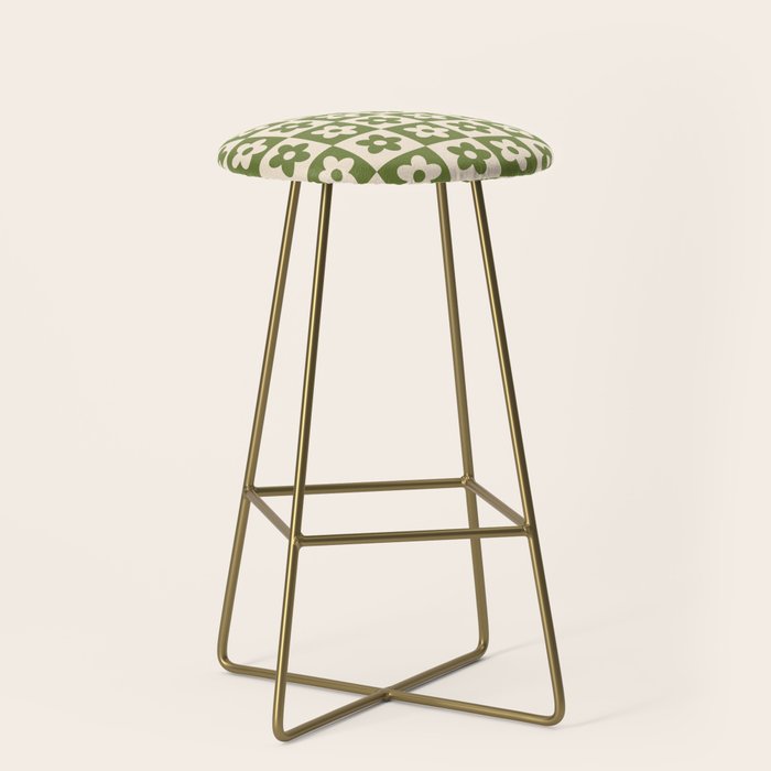 90s flowers checkers cream and green Stool