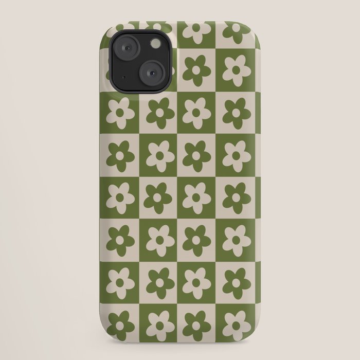 90s flowers checkers cream and green iPhone Case